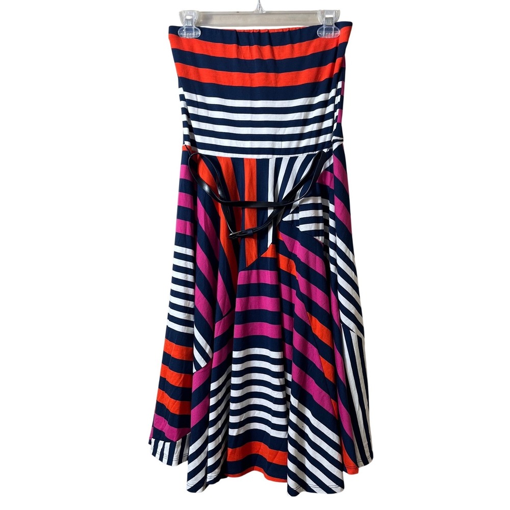 Maurices Striped Strapless Midi Dress M Retro Coastal‎ Nautical Summer Belted